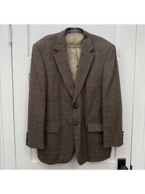 Meeting Street 44R Brown Glen Plaid 100% Lambswool Sport Coat Elbow Patches